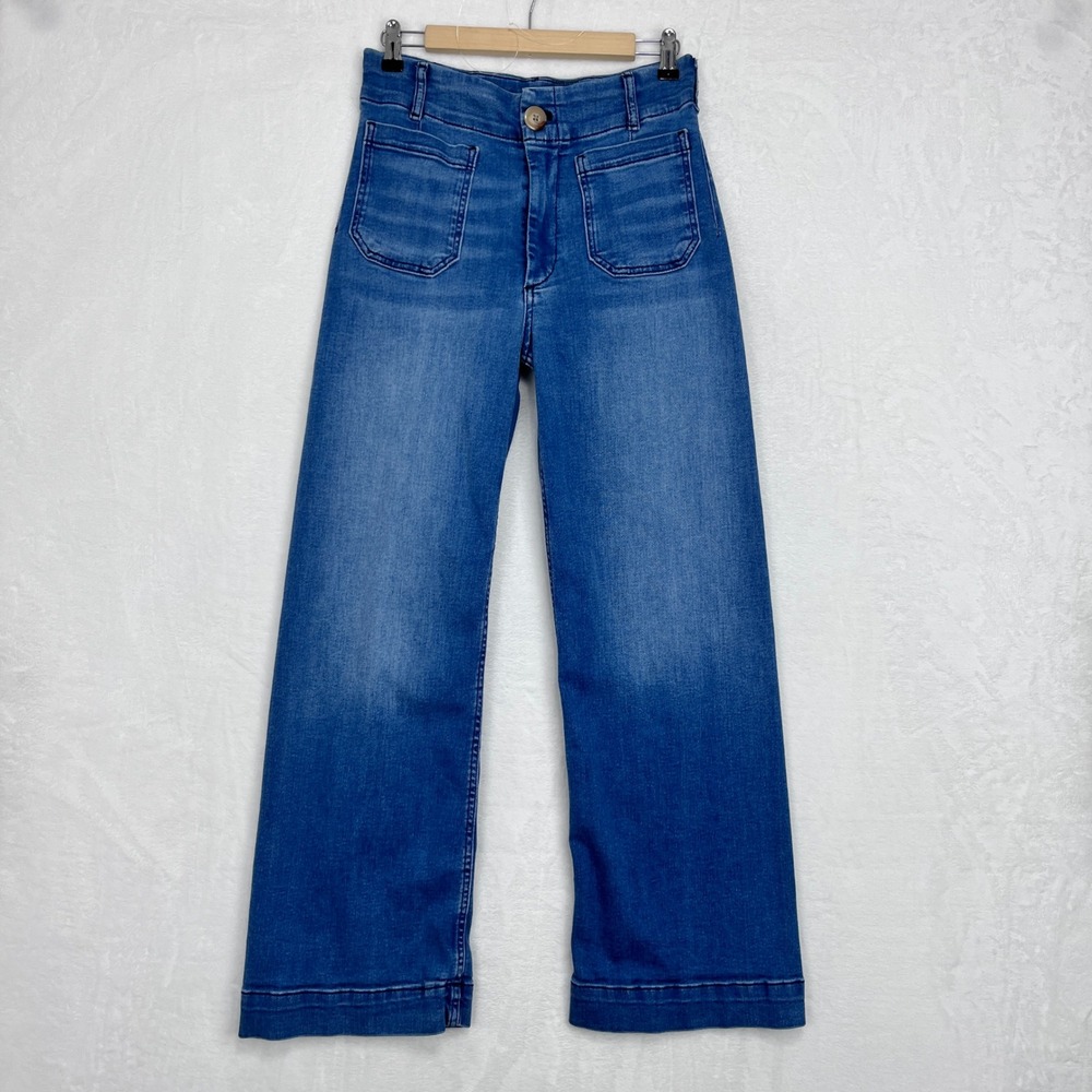 Maeve Colette High-Rise Wide-Leg Full-Length Jeans Women's 27 Blue Patch Pockets